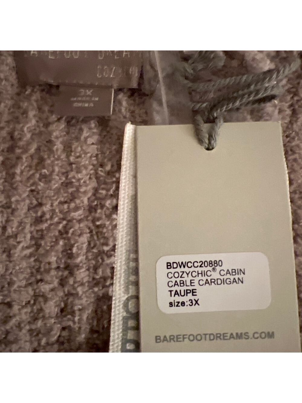 NWT Barefoot Dreams CozyChic Cabin Cable Cardigan 3X Taupe - Picture 4 of 4